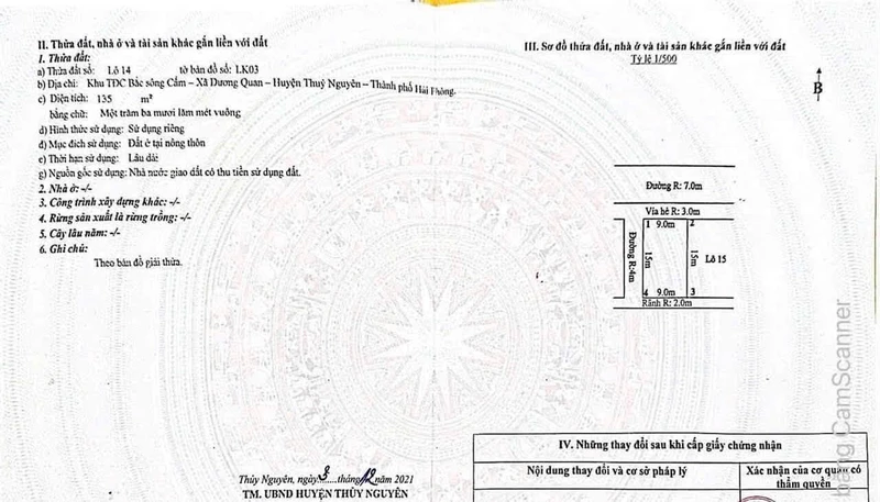 Bán đất lô LK03-14 khu TĐC Bắc Sông Cấm 135m2, Thủy Nguyên, Hải Phòng