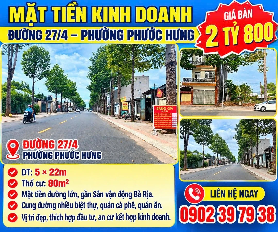 Bán mặt tiền kinh doanh 110m² đường 27/4 Phước Hưng, giá 2,8 tỷ - Ảnh 1