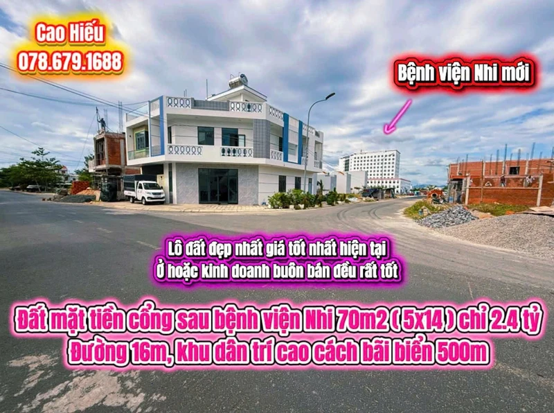 Bán đất mặt tiền 70m2 gần bệnh viện Nhi Tuy Hoà 2.4 tỷ