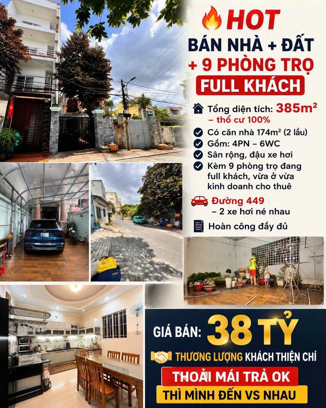 Bán nhà 2 tầng 385m² Tăng Nhơn Phú A + 9 phòng trọ, 38 tỷ - Ảnh 1