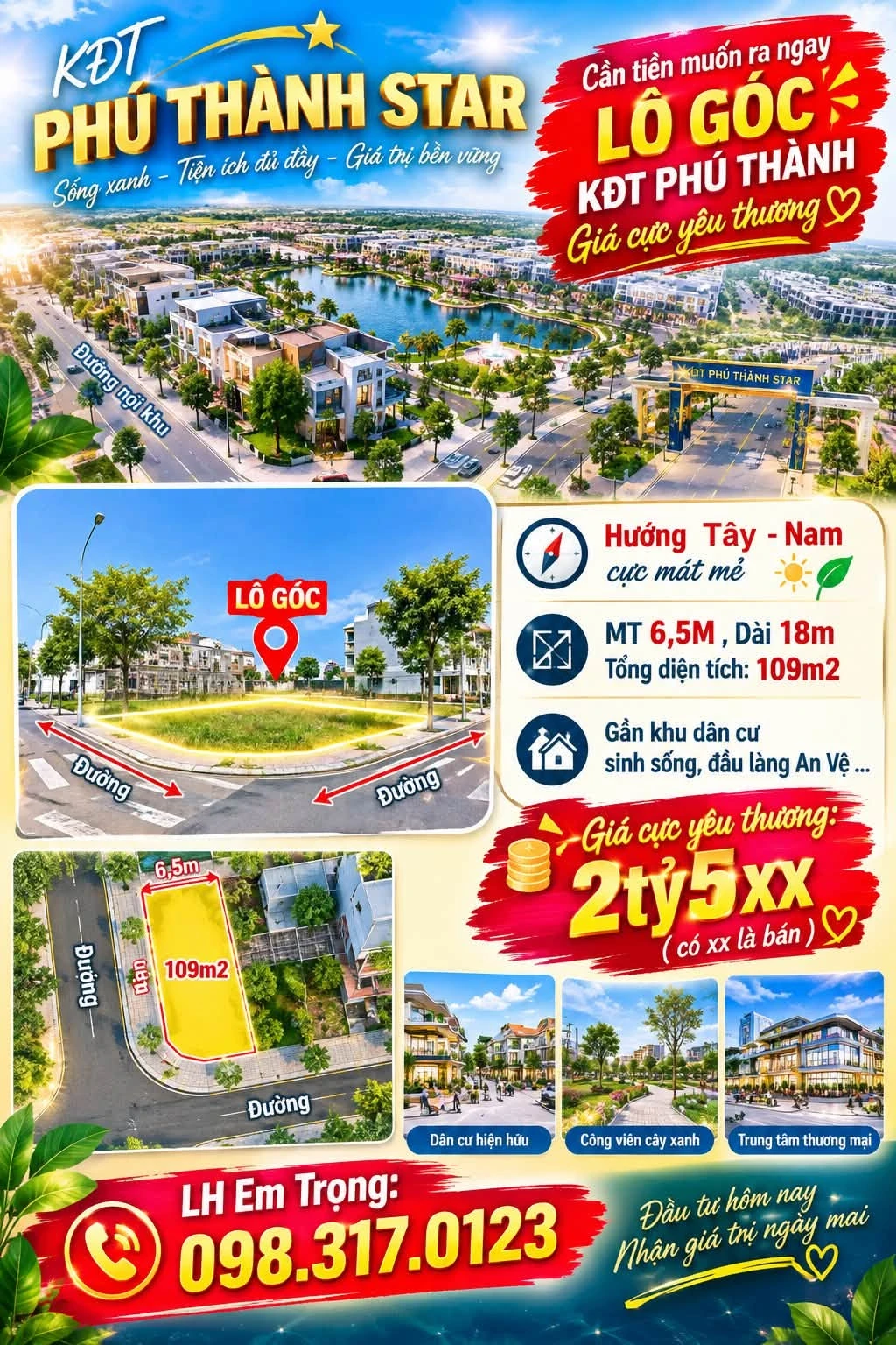 Bán lô đất góc 109m² KĐT Phú Thành, Bình Chánh 2.5 tỷ - Ảnh 1