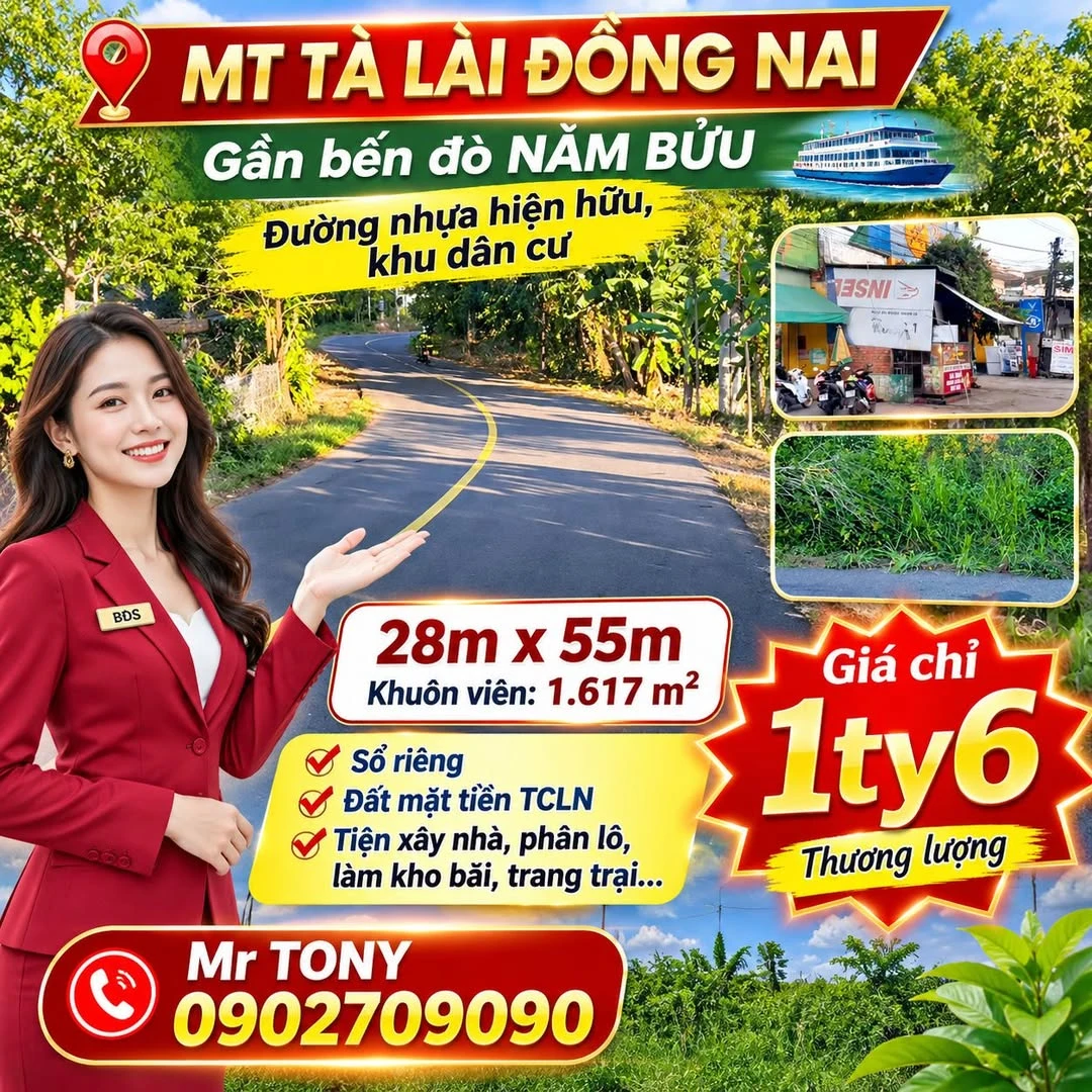 Bán đất mặt tiền Tà Lài Đồng Nai 1617m2 - 1 tỷ 6 - Ảnh 1