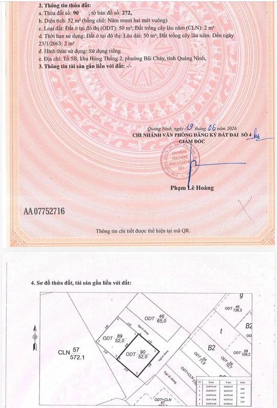 Bán lô đất 52m² Bãi Cháy, Quảng Ninh 1,6 tỷ