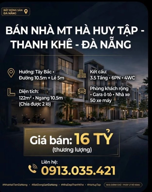 Bán nhà 6PN mặt tiền Hà Huy Tập 122m2, Đà Nẵng