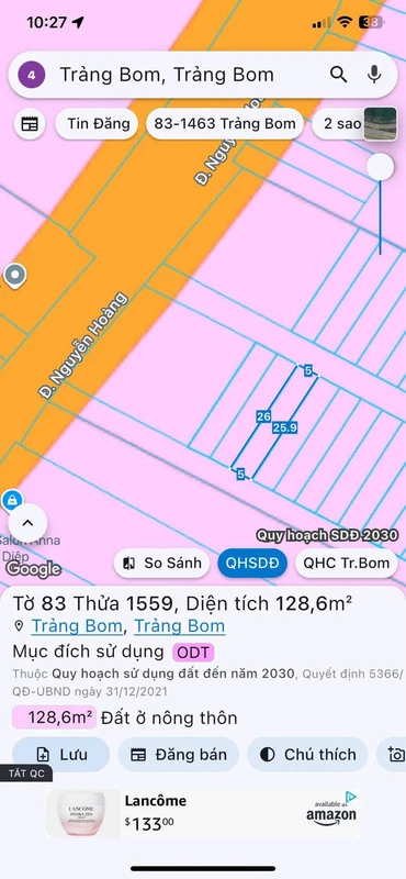 Bán đất Sông Trầu 130m² giá 990 triệu Trảng Bom