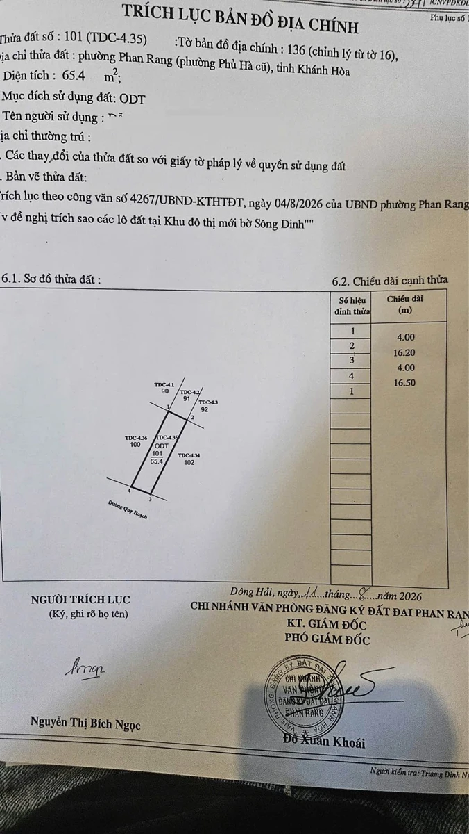 Bán đất tái định cư Sông Dinh 65.4m2 Ninh Thuận 1 tỷ 950 - Ảnh 1