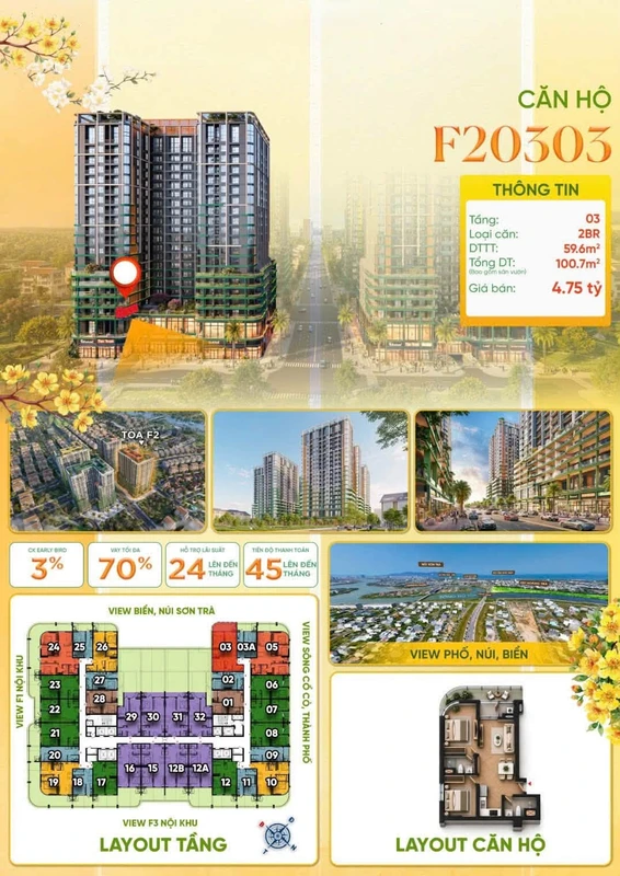 Bán căn hộ 2PN tại FourS Tower Đà Nẵng, 100,7m², giá 4,75 tỷ