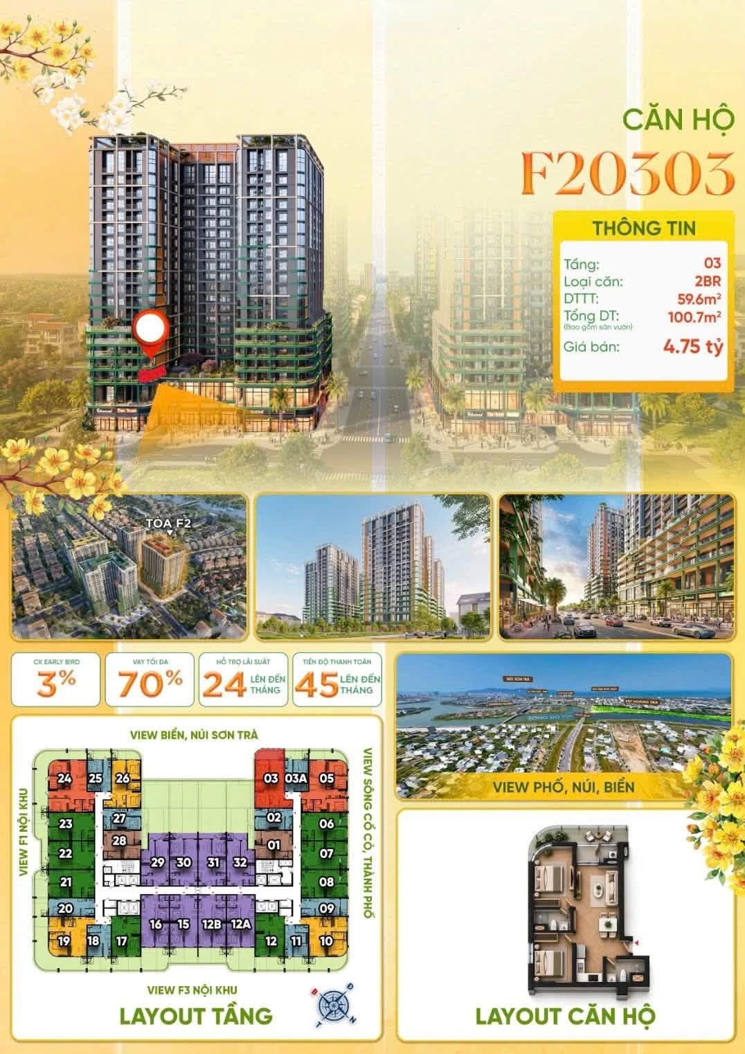 Bán căn hộ 2PN tại FourS Tower Đà Nẵng, 100,7m², giá 4,75 tỷ - Ảnh 1
