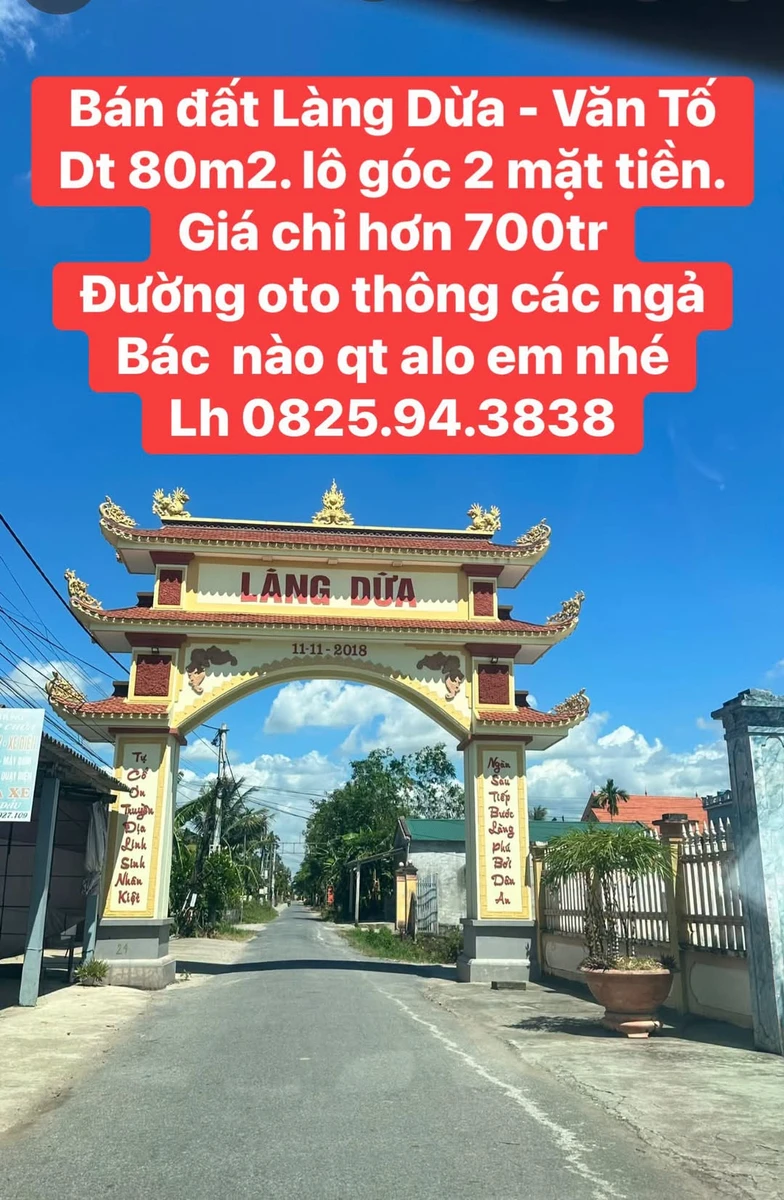 Bán đất 80m2 lô góc 2 mặt tiền Làng Dừa Văn Tố hơn 700 triệu - Ảnh 1