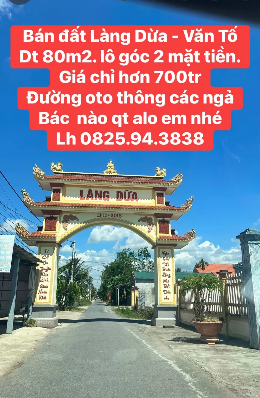 Bán đất 80m2 lô góc 2 mặt tiền Làng Dừa Văn Tố hơn 700 triệu - Ảnh 1