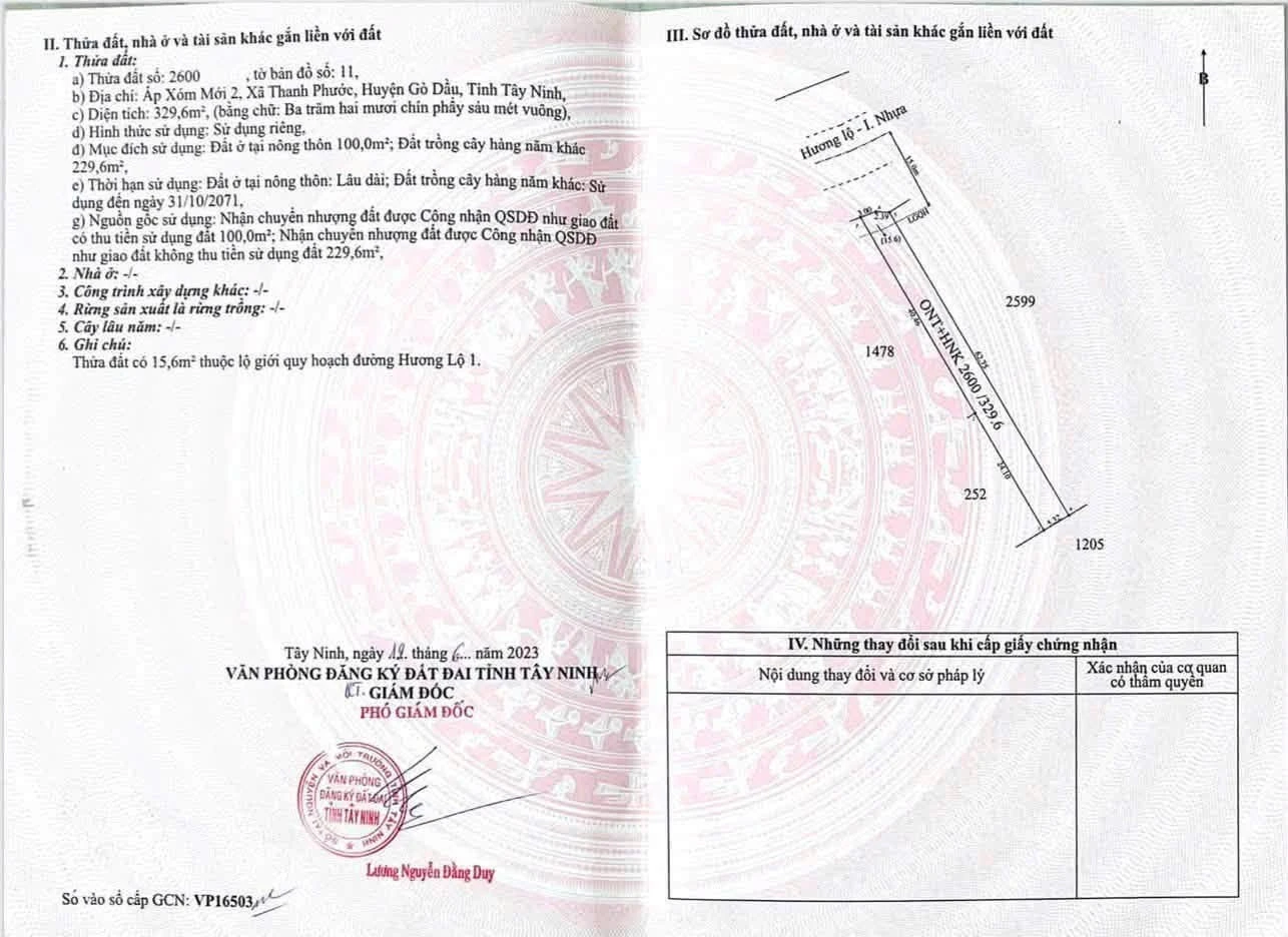 Bán đất mặt tiền Hùng Vương Gò Dầu Tây Ninh 329m2 - Ảnh 1