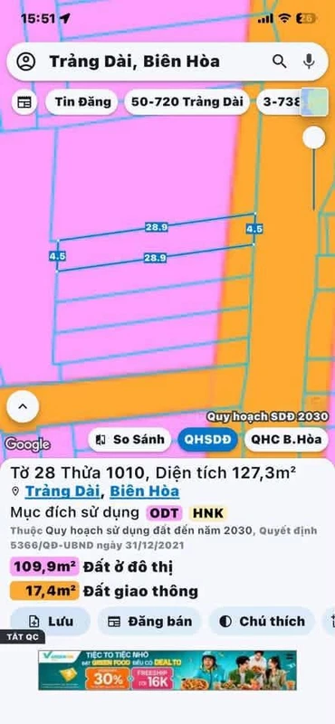 Bán đất thổ cư 110m2 Phường Trảng Dài, Bình Dương