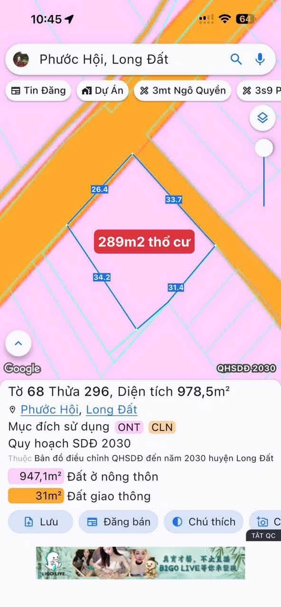 Bán đất góc 2 mặt tiền 978m2 gần biển Lộc An - Ảnh thu nhỏ 3