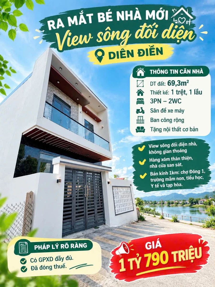 Bán nhà 3PN 2WC 69m² Diên Điền Nhà Bè 1 tỷ 790 - Ảnh 1