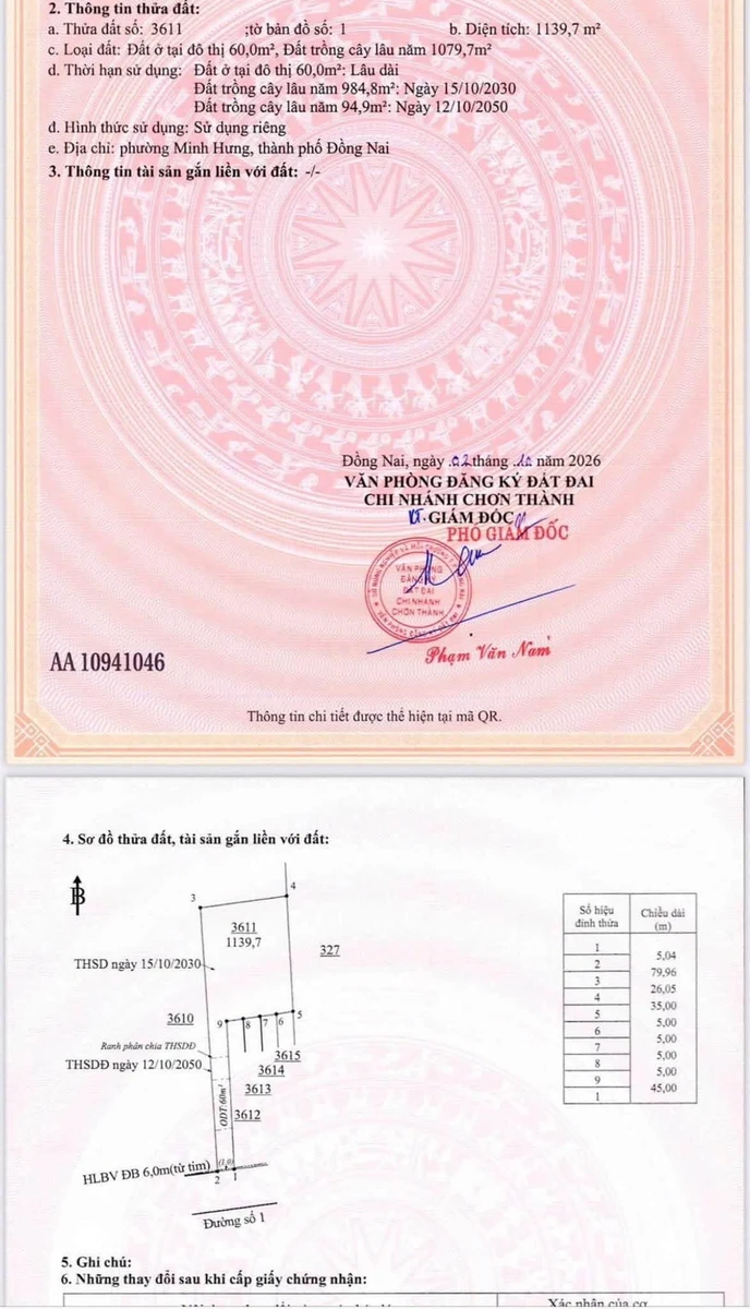 Bán đất mặt tiền Đường Số 1 Minh Hưng 1139m2 - Ảnh thu nhỏ 4