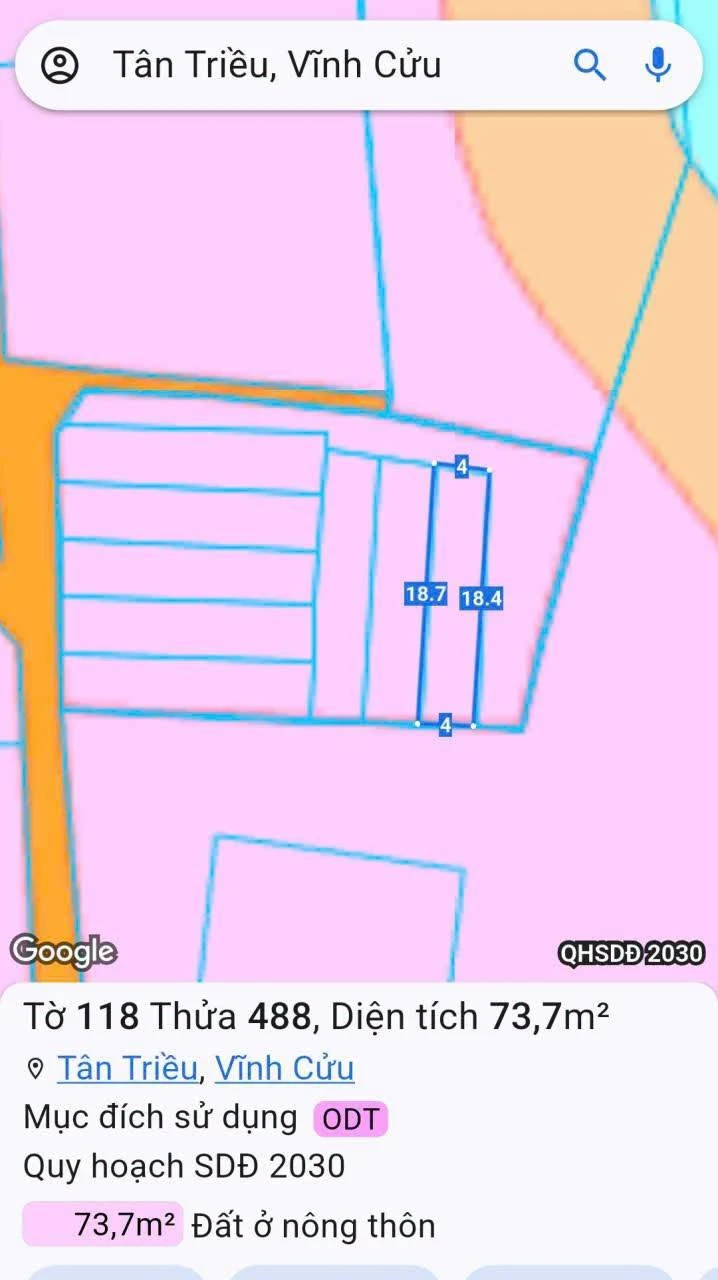 Bán đất 73,6m² sổ riêng, Tân Triều, Đồng Nai, 1 tỷ 450 triệu - Ảnh 1