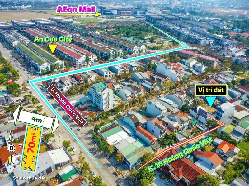 Bán đất 70m² Hoàng Quốc Việt, Huế, gần Aeon Mall 2.29 tỷ