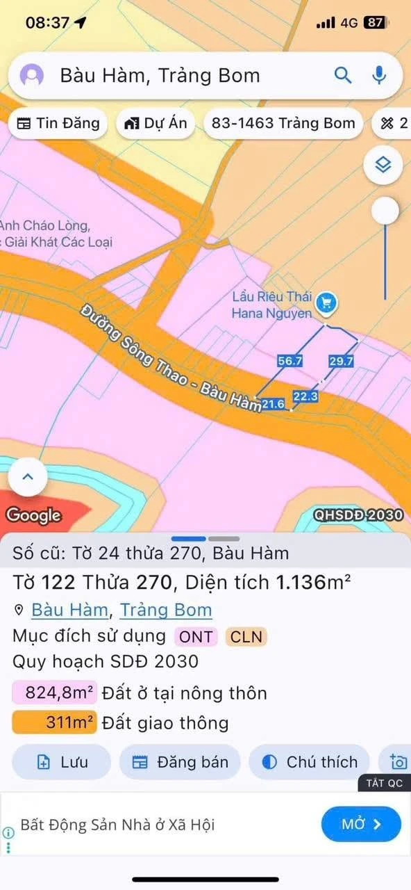 Bán 1.136m² đất mặt tiền Nhựa Sông Thao Bàu Hàm - 2.050 tỷ - Ảnh 1