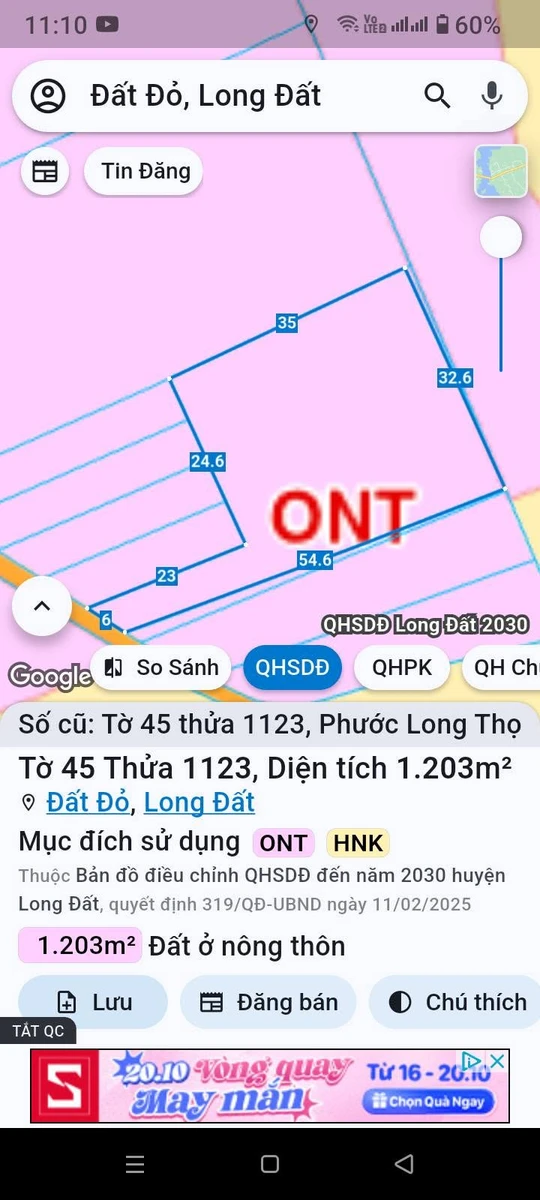 Bán đất 1 sào 2 (10.100m²) Phước Long Thọ, Đất Đỏ, Bà Rịa - Vũng Tàu - Ảnh 1