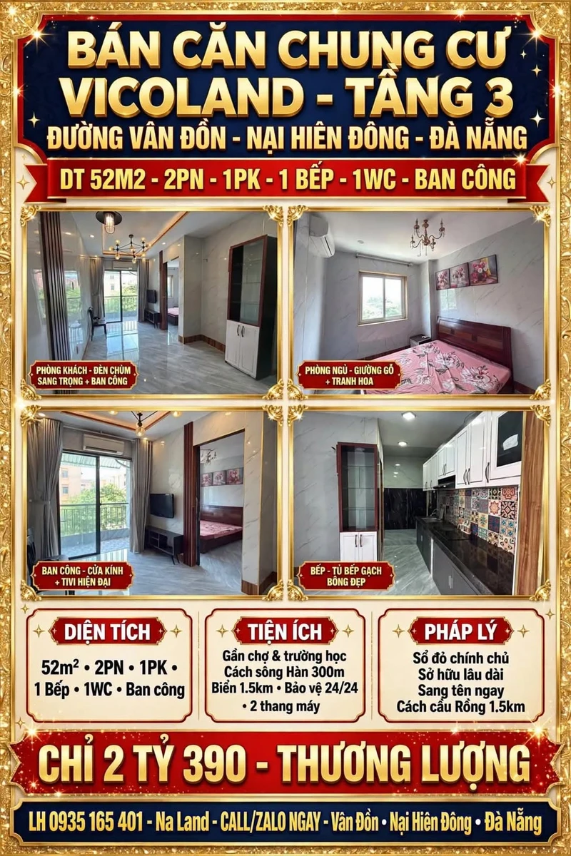 Bán căn hộ Vicoland 52m² 2PN Nại Hiên Đông Đà Nẵng - Ảnh 1