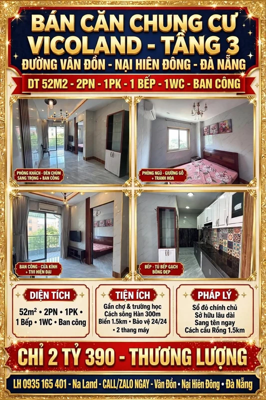 Bán căn hộ Vicoland 52m² 2PN Nại Hiên Đông Đà Nẵng