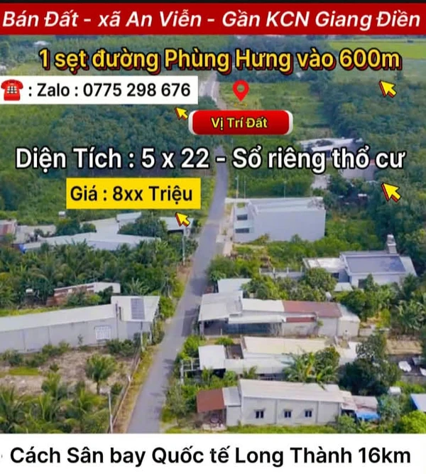 Bán đất nền 110m² Xã An Viễn Đồng Nai 800 triệu