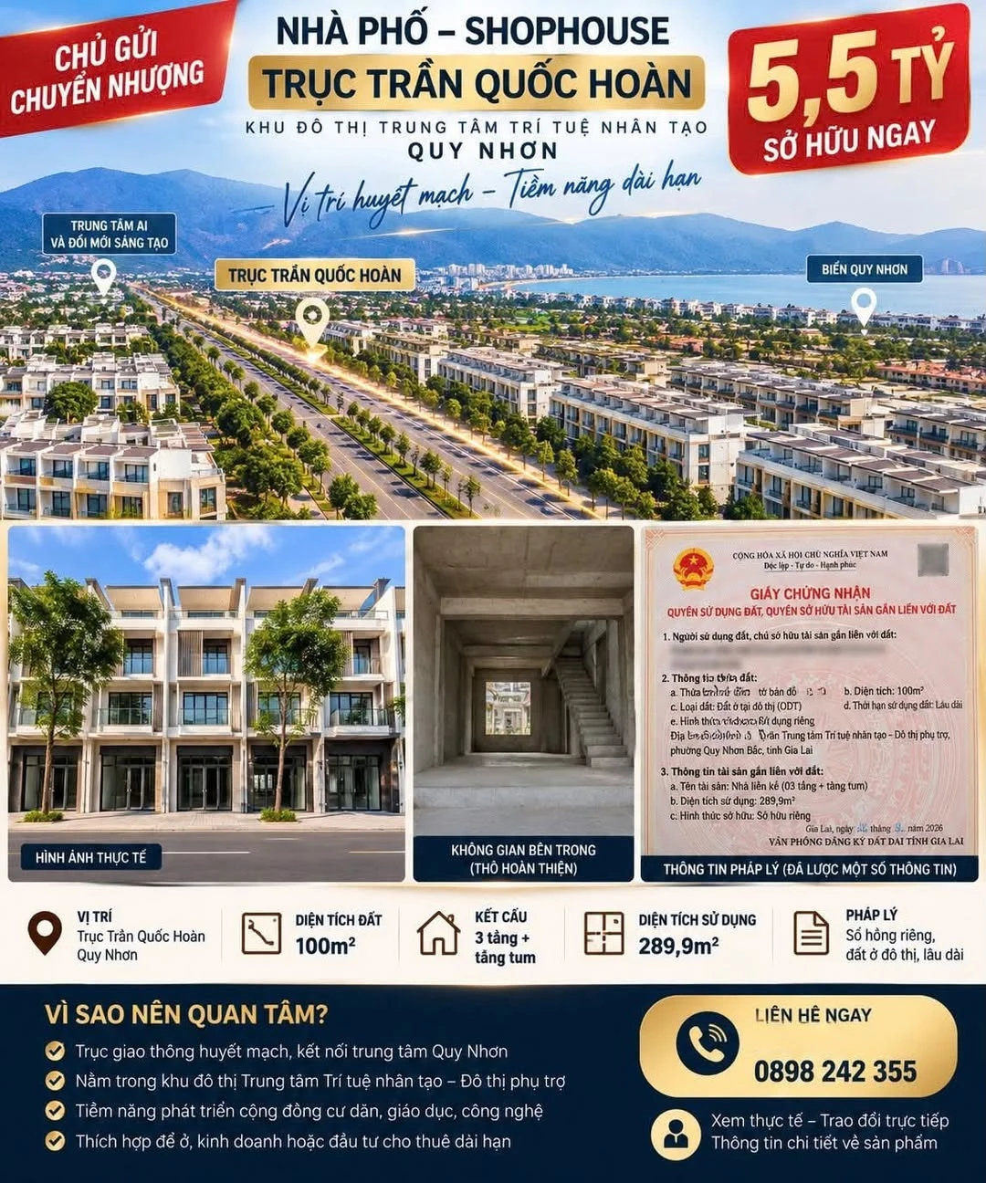 Bán nhà phố 3 tầng 290m² Trần Quốc Hoàn Quy Nhơn 5,5 tỷ - Ảnh 1