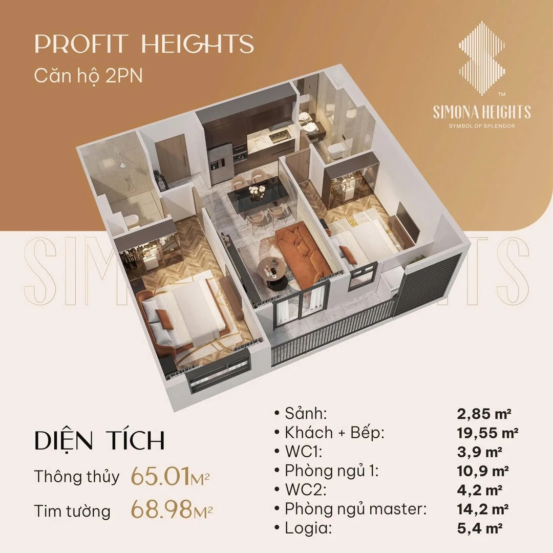 Bán căn hộ 2PN 68m² view biển Simona Heights Quy Nhơn, giá từ 2,9 tỷ - Ảnh 1