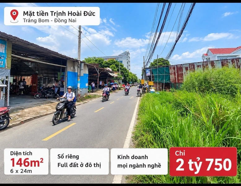 Bán đất mặt tiền Trịnh Hoài Đức Đồng Nai 146,7m² 2 tỷ 750