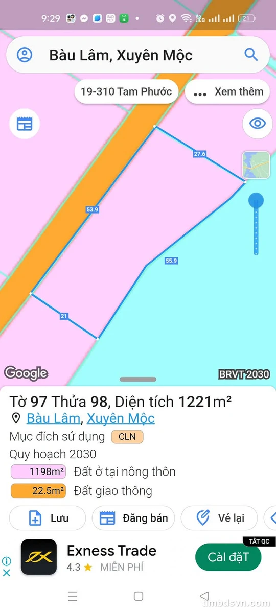 Bán đất Bầu Lâm Xuyên Mộc 53m mặt tiền 2.65 tỷ - Ảnh 1