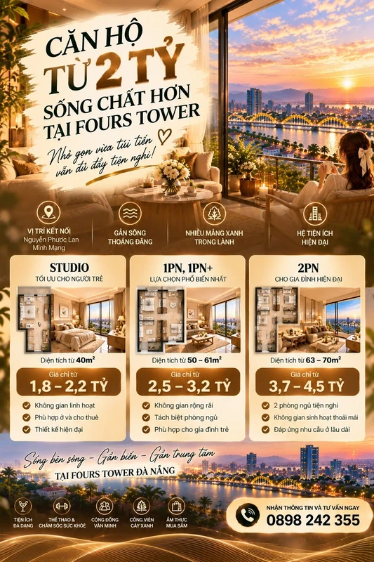 Bán căn hộ 1PN+ 61m² Đà Nẵng 2,5 tỷ Sun Fours Tower