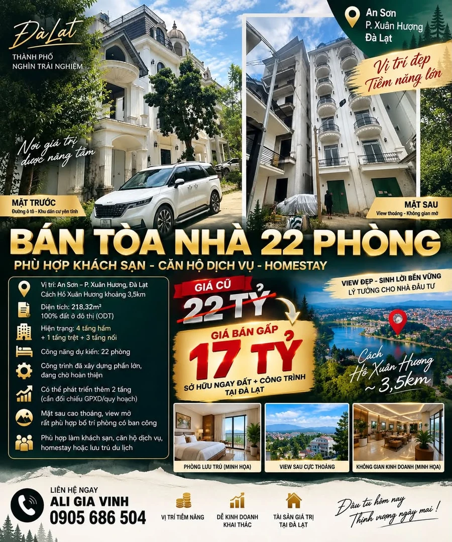 Bán tòa nhà 22 phòng 218m² Đà Lạt, giá 17 tỷ - Ảnh 1