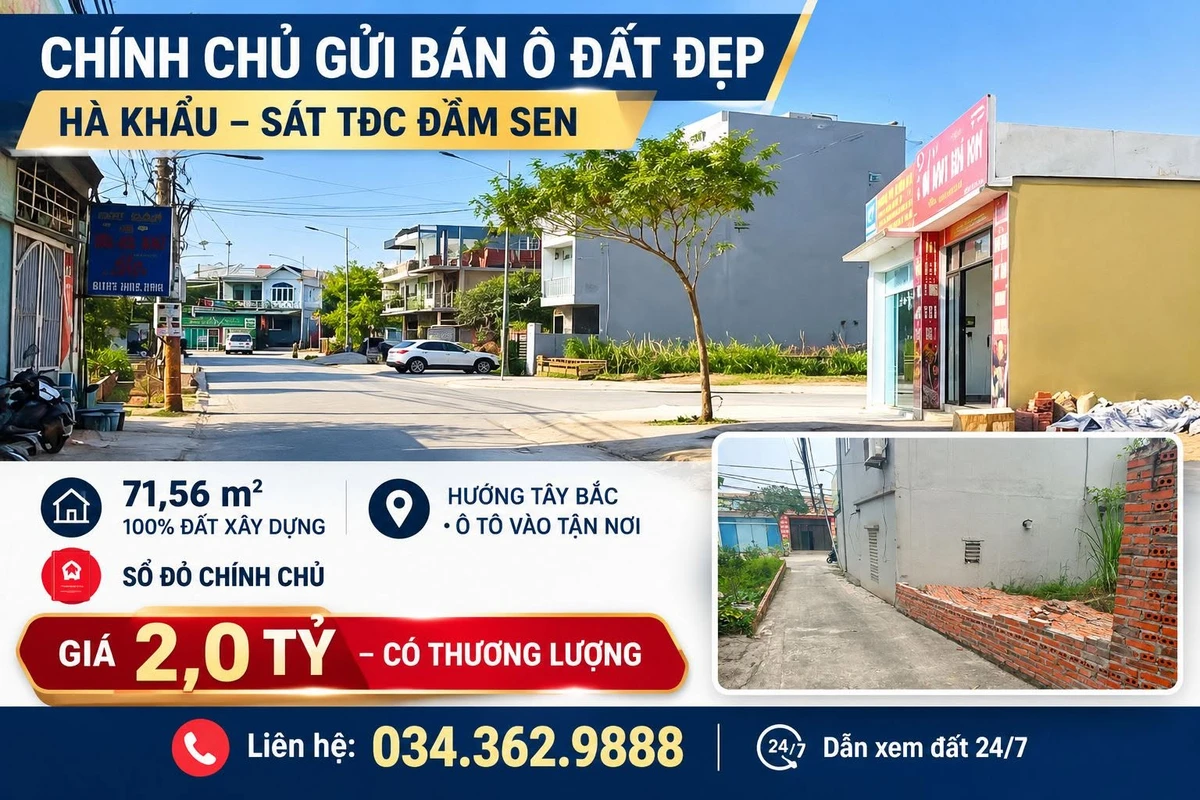 Bán đất 71.56m² Hà Khẩu – sát khu Tái định cư Đầm Sen 2 tỷ - Ảnh 1