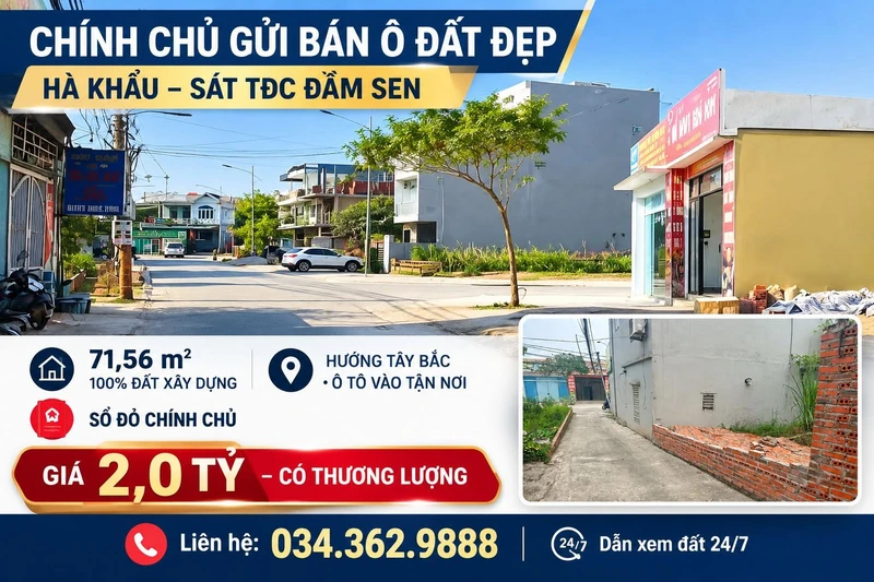 Bán đất 71.56m² Hà Khẩu – sát khu Tái định cư Đầm Sen 2 tỷ