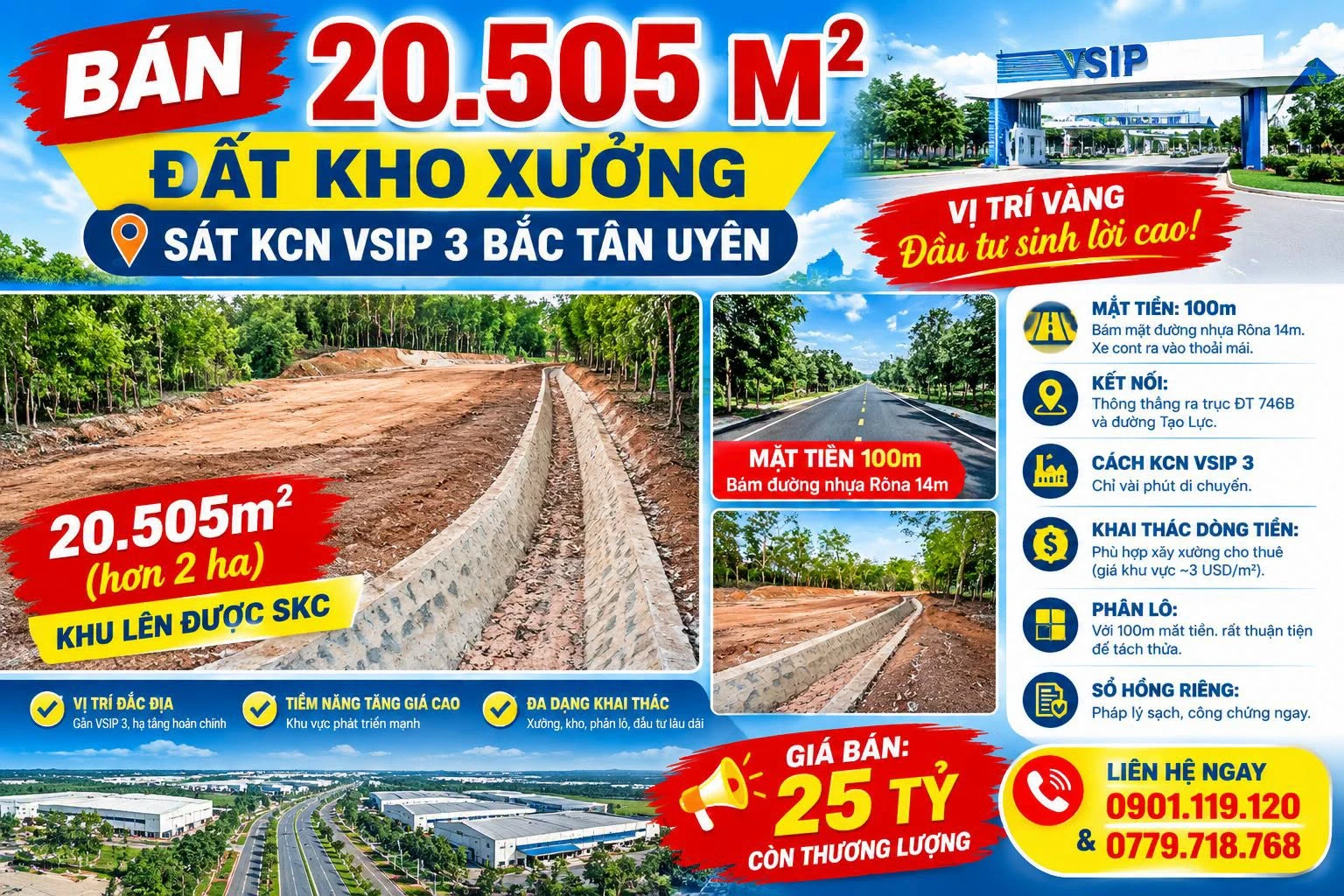 Bán 20.505m² đất kho xưởng sát KCN VSIP 3 Bắc Tân Uyên, giá 25 tỷ - Ảnh 1