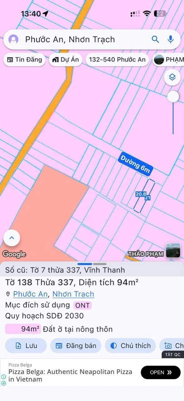 Bán đất thổ cư 94m2 ấp Hòa Bình, xã Vĩnh Thanh, giá 1,6 tỷ - Ảnh 1