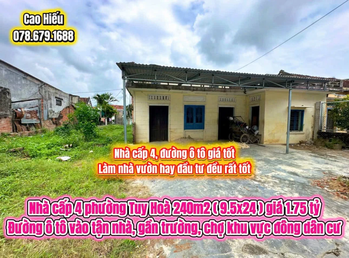 Bán nhà vườn cấp 4 Phường Tuy Hoà 240m2, 1.75 tỷ - Ảnh 1