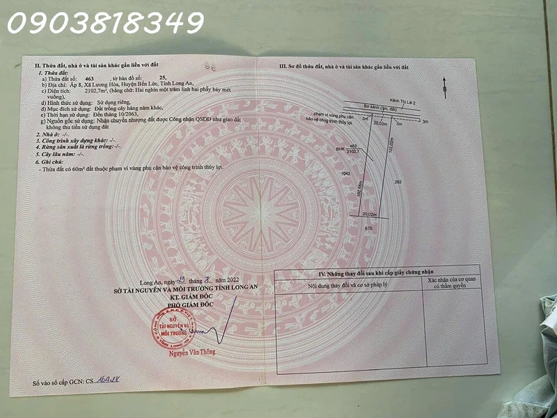 Bán đất mặt tiền bờ kênh, Ấp 8, Lương Hòa, Bến Lức, DT 2102m2, giá đầu tư