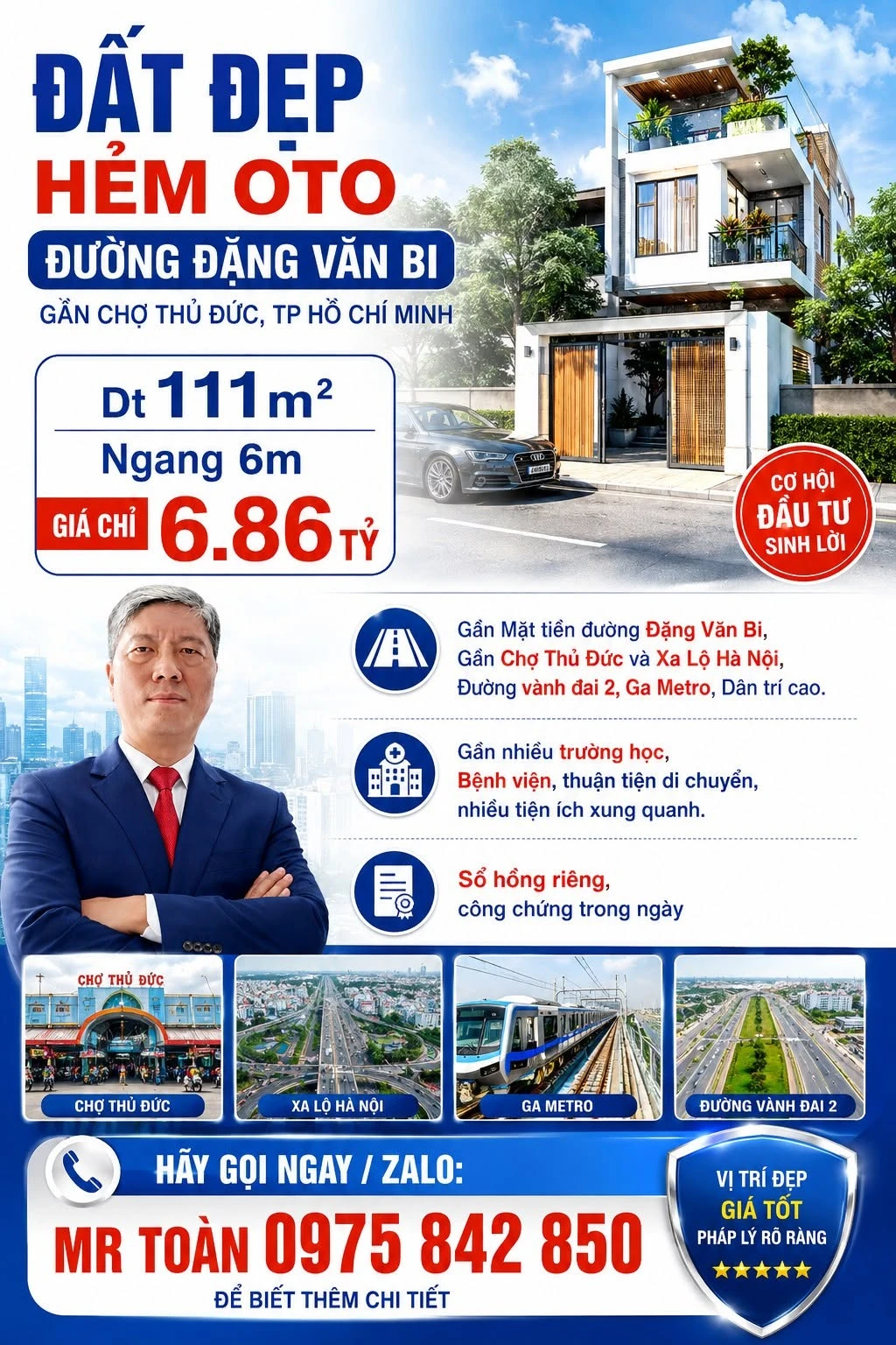Bán đất 111m2 hẻm ô tô đường Đặng Văn Bi, gần chợ Thủ Đức, giá 6,86 tỷ - Ảnh 1