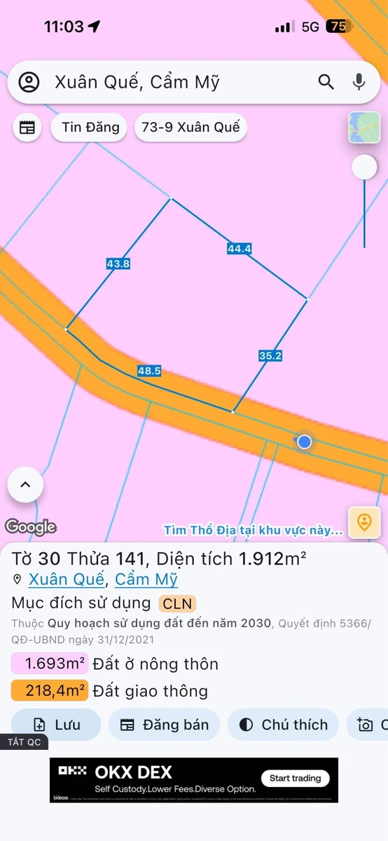 Bán đất mặt tiền 48x35m (1.912m2) Xuân Quế Đồng Nai 3,5 tỷ - Ảnh 1