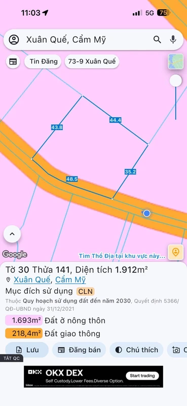 Bán đất mặt tiền 48x35m (1.912m2) Xuân Quế Đồng Nai 3,5 tỷ