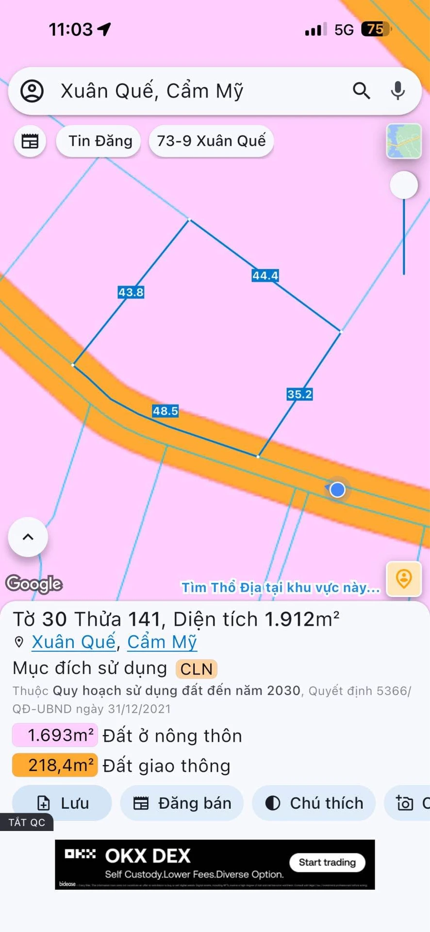 Bán đất mặt tiền 48x35m (1.912m2) Xuân Quế Đồng Nai 3,5 tỷ - Ảnh 1