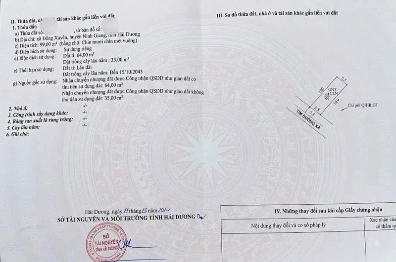 Bán đất mặt đường Đông Xuyên Ninh Giang 99m2 giá 700 triệu