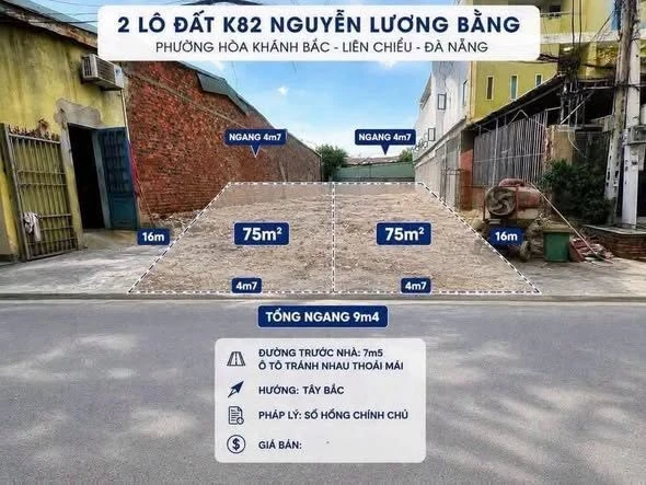Bán 75m² đất kiệt Nguyễn Lương Bằng, Đà Nẵng, 4 tỷ 150/lô