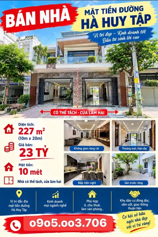 Bán nhà mặt tiền đường Hà Huy Tập, Đà Nẵng, 227m2, giá 23 tỷ