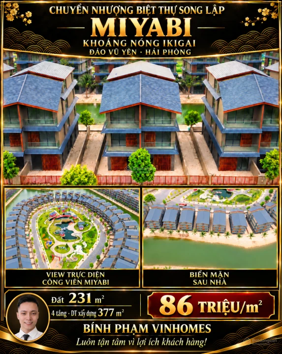 Bán biệt thự song lập Miyabi 231 m², view công viên, khoáng nóng Ikigai, Vũ Yên, Hải Phòng