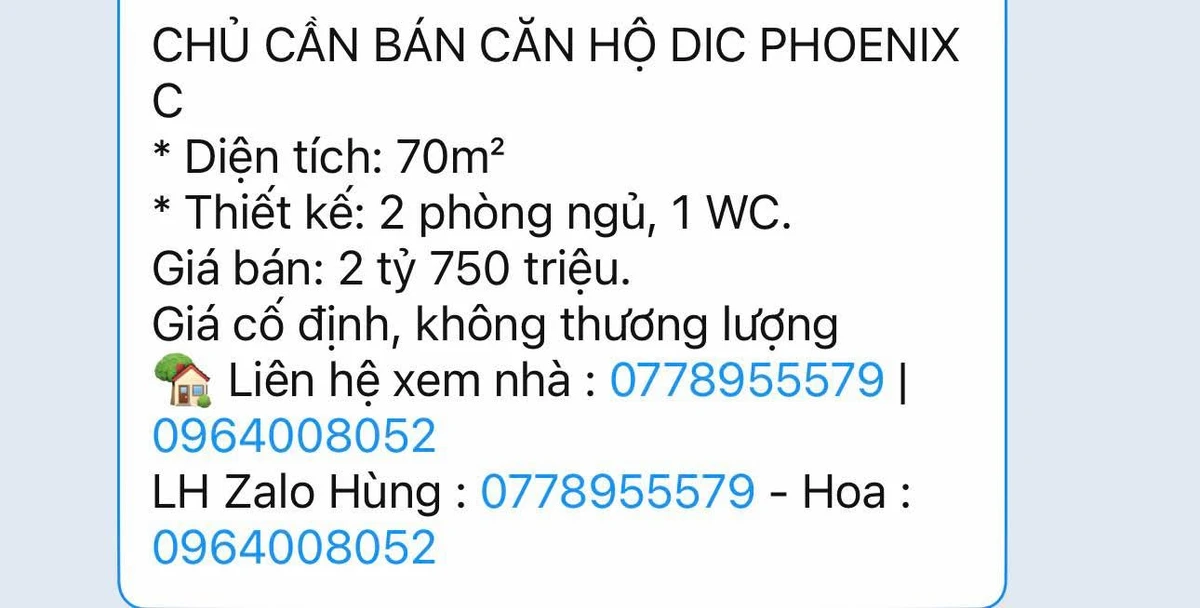 Bán căn hộ DIC Phoenix C 70m² 2PN giá 2 tỷ 750 triệu - Ảnh 1