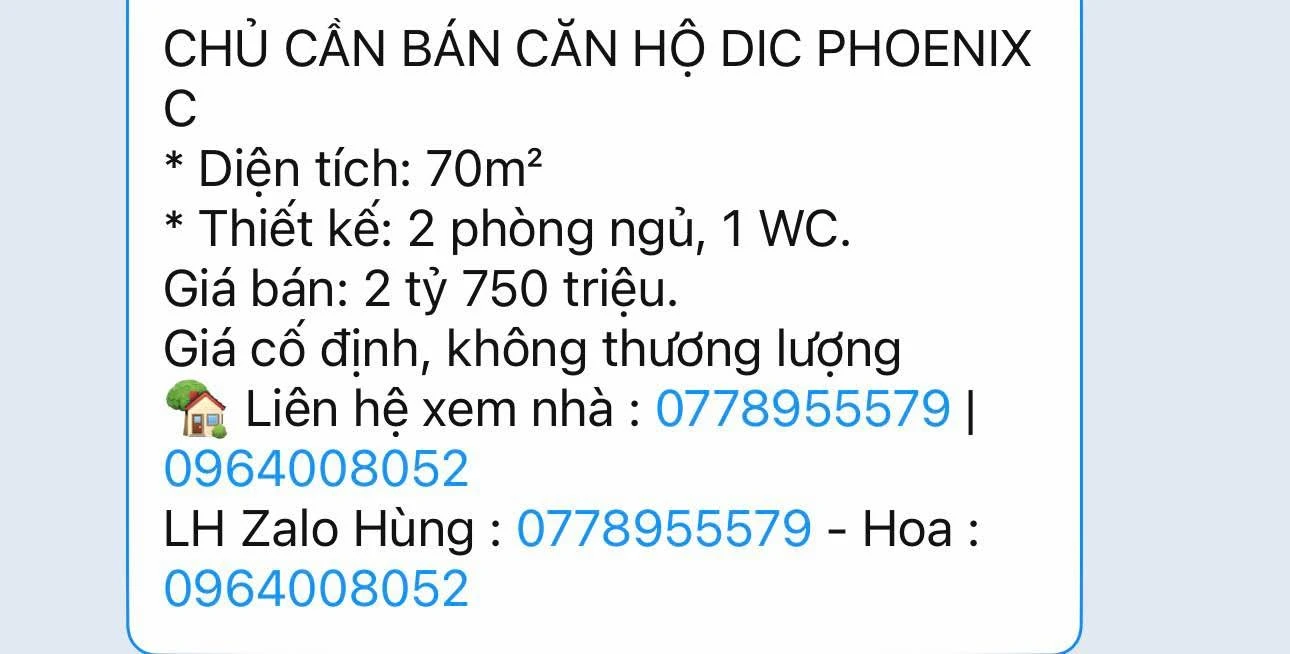 Bán căn hộ DIC Phoenix C 70m² 2PN giá 2 tỷ 750 triệu - Ảnh 1