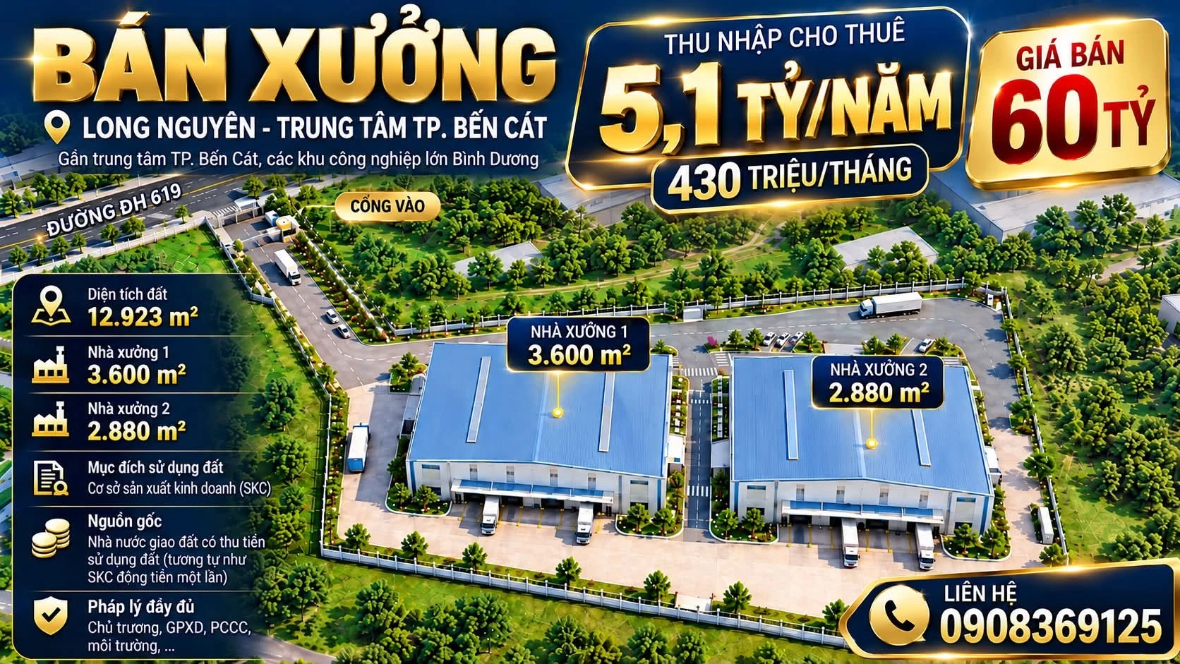Bán nhà xưởng 12.923m² mặt tiền Bến Cát, Bình Dương - Ảnh 1