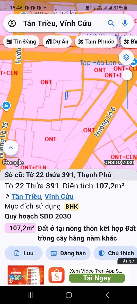 Bán đất Thạnh Phú, Tân Triều 107m2 1 tỷ 170 triệu - Ảnh thu nhỏ 2